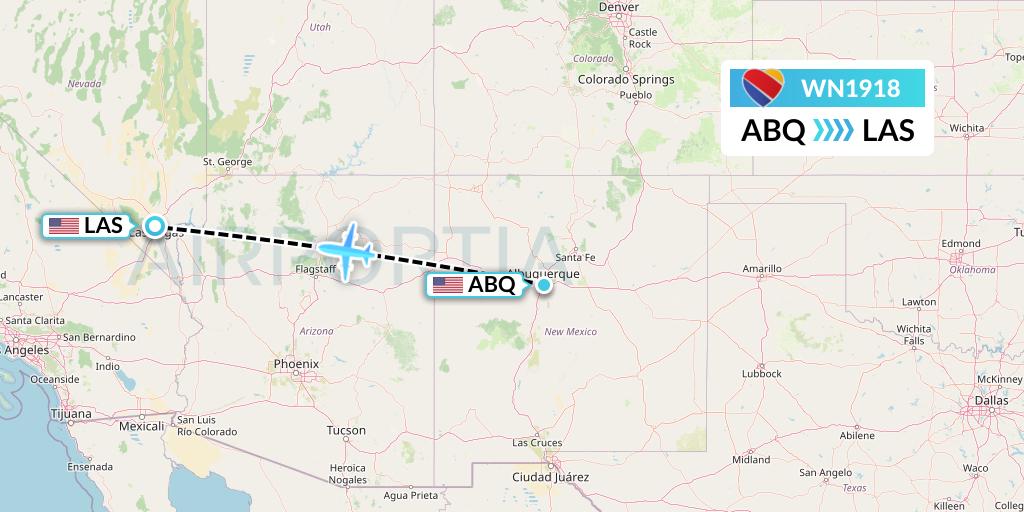 WN1918 Southwest Airlines Flight Map: Albuquerque to Las Vegas