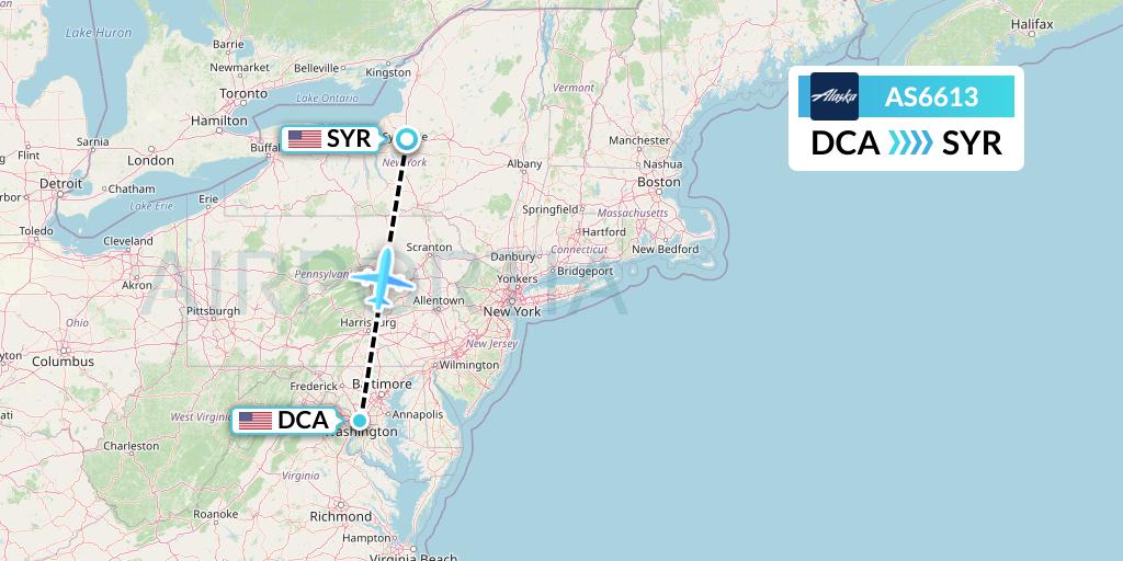 AS6613 Alaska Airlines Flight Map: Washington to Syracuse