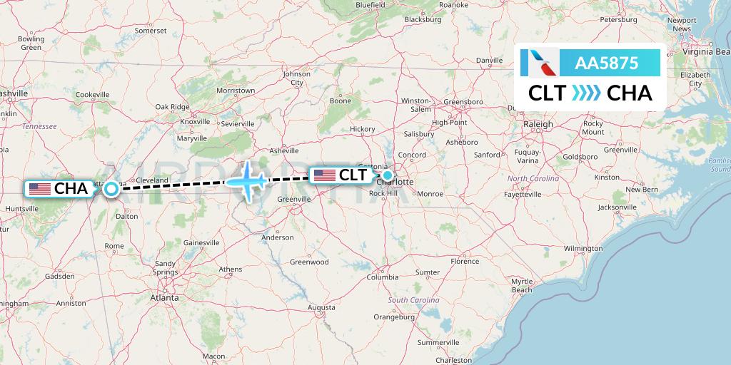 AA5875 American Airlines Flight Map: Charlotte to Chattanooga