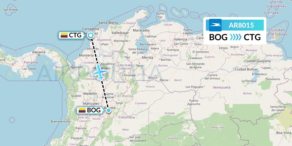 AR8015 Aerolineas Argentinas Flight Map: Bogota to Cartagena