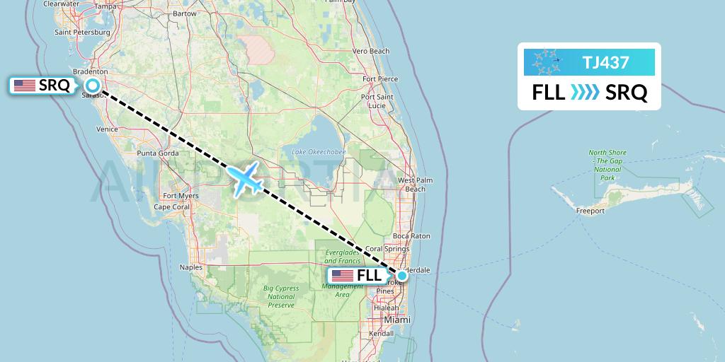 TJ437 Tradewind Aviation Flight Map: Fort Lauderdale to Sarasota