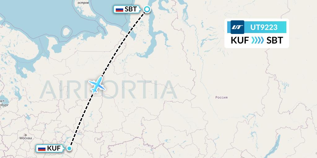 UT9223 UTair Flight Map: Samara to Sabetta