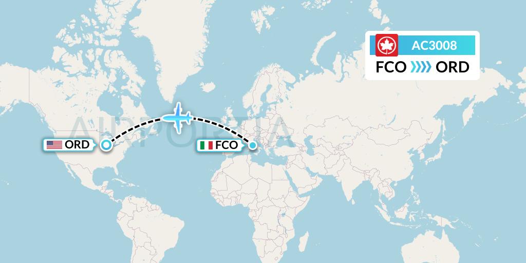 AC3008 Air Canada Flight Map: Rome to Chicago