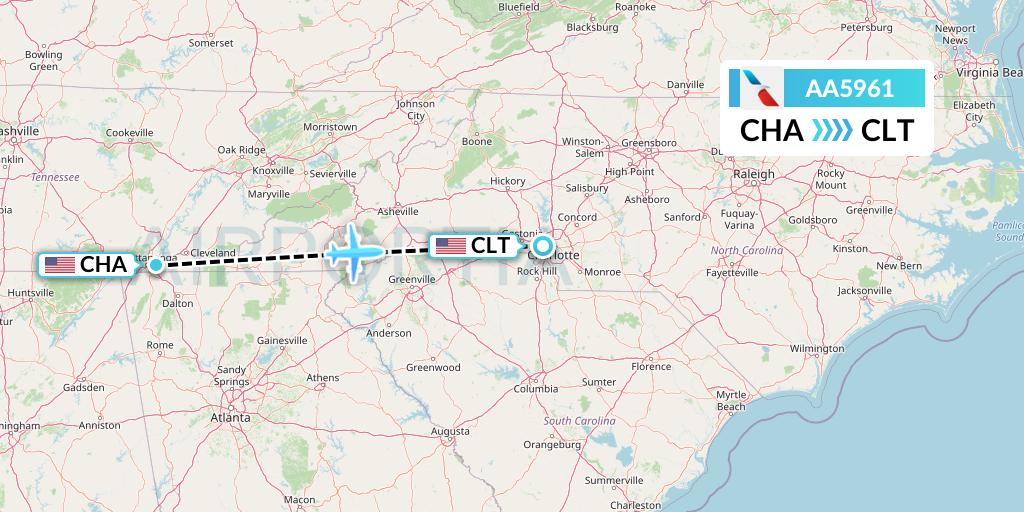 AA5961 American Airlines Flight Map: Chattanooga to Charlotte
