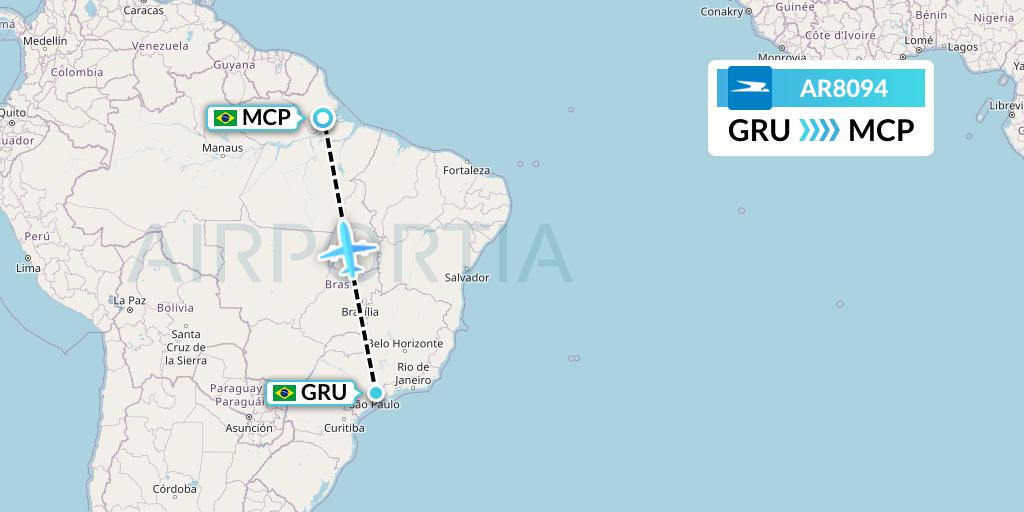 AR8094 Aerolineas Argentinas Flight Map: Sao Paulo to Macapa