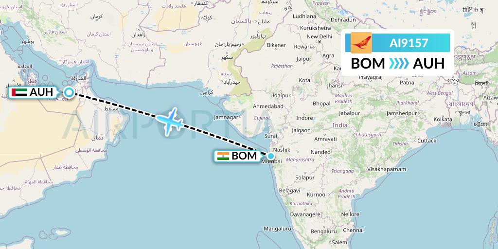 AI9157 Air India Flight Map: Mumbai to Abu Dhabi