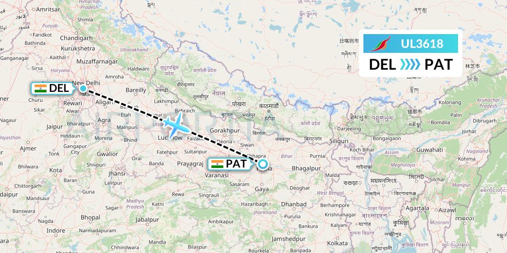 UL3618 SriLankan Airlines Flight Map: Delhi to Patna