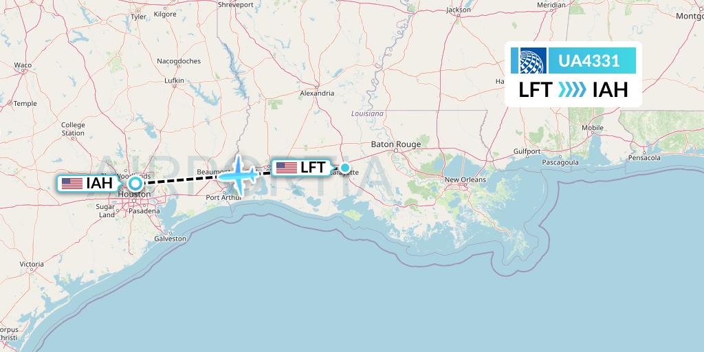 UA4331 United Airlines Flight Map: Lafayette to Houston