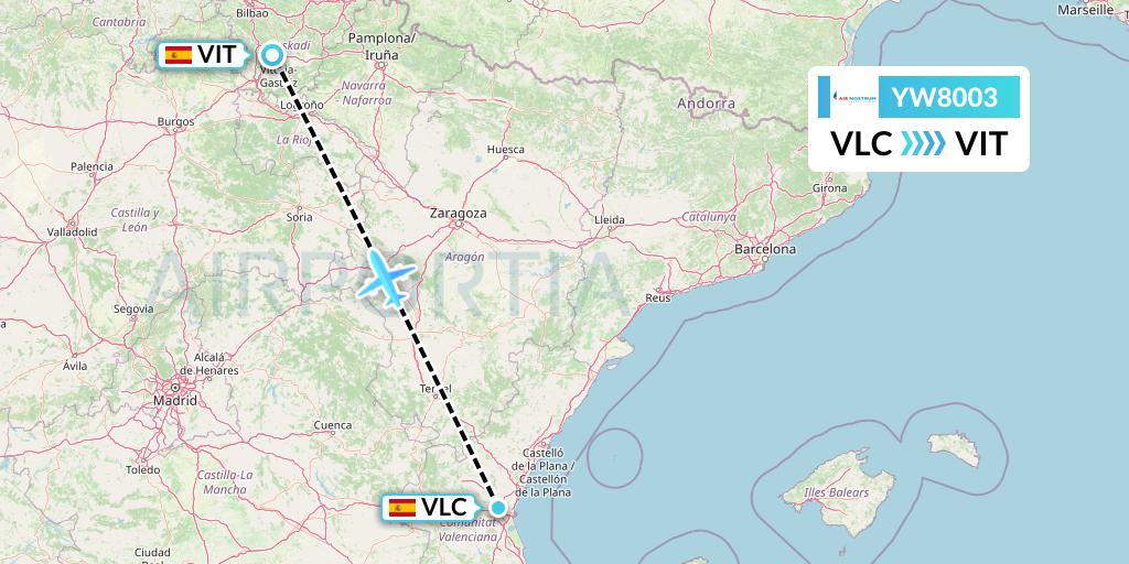 YW8003 Air Nostrum Flight Map: Valencia to Vitoria
