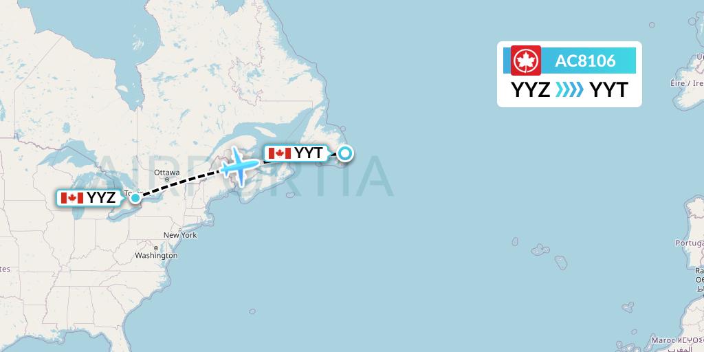 AC8106 Air Canada Flight Map: Toronto to St. John's