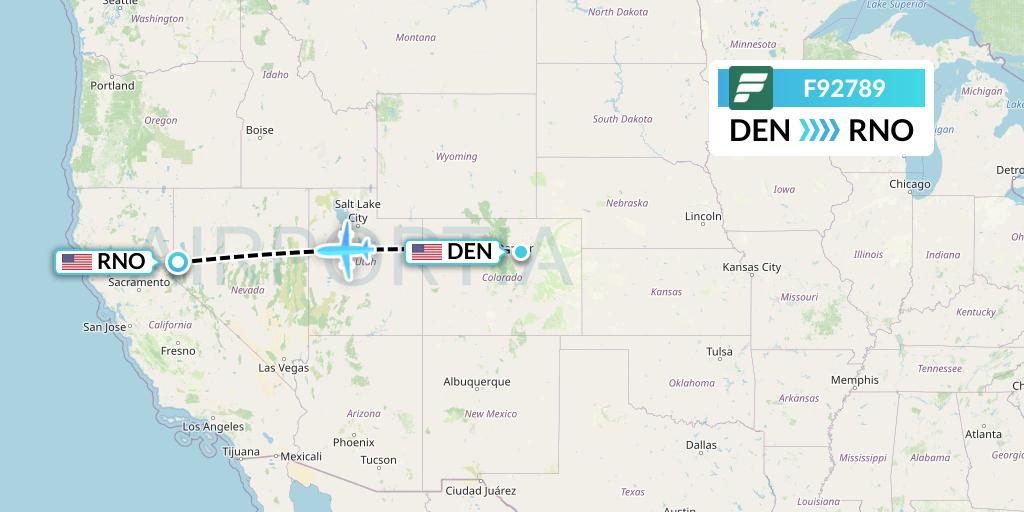 F92789 Frontier Airlines Flight Map: Denver to Reno