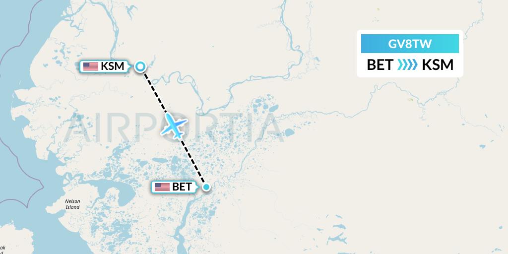 GV8TW Grant Aviation Flight Map: Bethel to St. Mary's