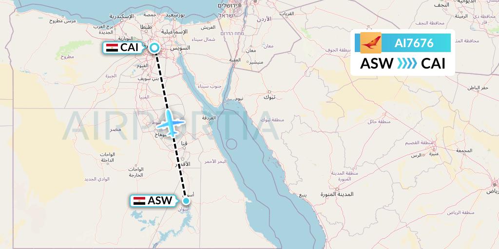 AI7676 Air India Flight Map: Aswan to Cairo