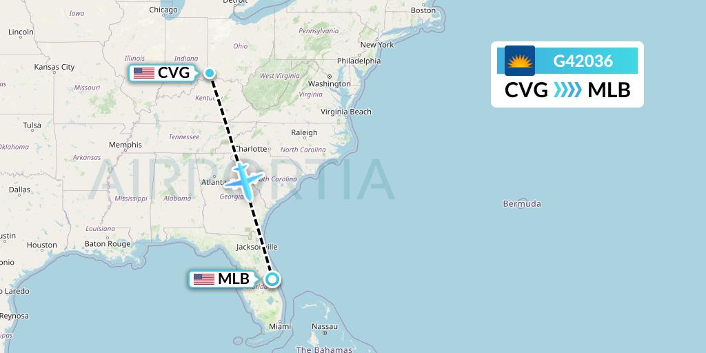 G42036 Allegiant Air Flight Map: Cincinnati to Melbourne
