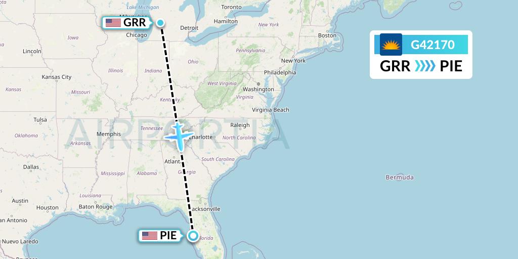 G42170 Allegiant Air Flight Map: Grand Rapids to St. Petersburg