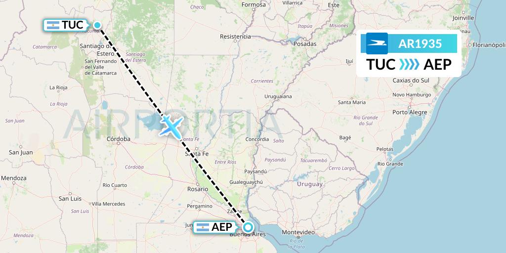 AR1935 Aerolineas Argentinas Flight Map: Tucuman to Buenos Aires