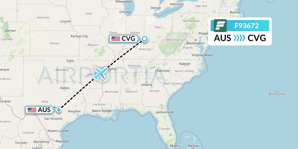 F93672 Frontier Airlines Flight Map: Austin to Cincinnati