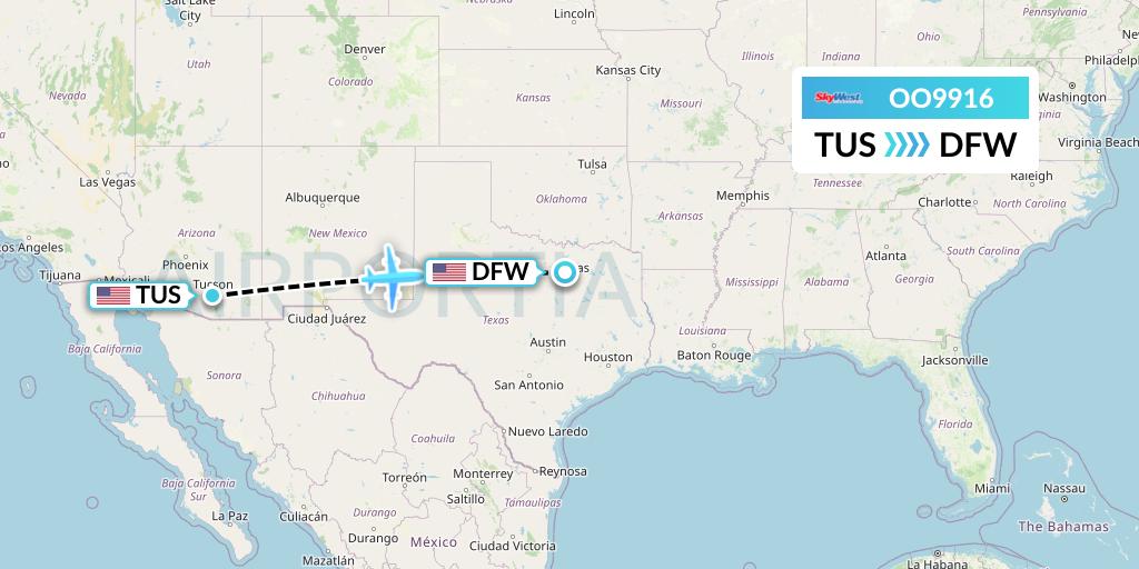 OO9916 SkyWest Airlines Flight Map: Tucson to Dallas