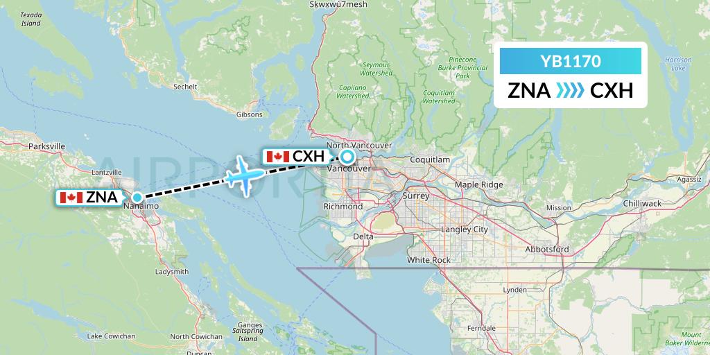 YB1170 Harbour Air Seaplanes Flight Map: Nanaimo to Vancouver