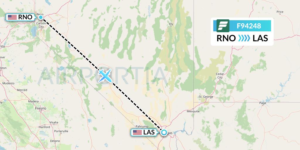 F94248 Frontier Airlines Flight Map: Reno to Las Vegas