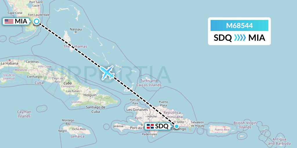 M68544 Amerijet International Flight Map: Santo Domingo to Miami