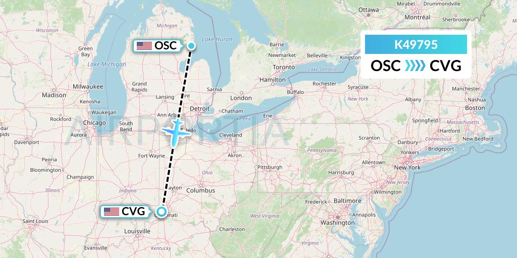 K49795 Kalitta Air Flight Map: Oscoda to Cincinnati