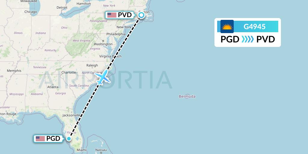 G4945 Allegiant Air Flight Map: Punta Gorda to Providence