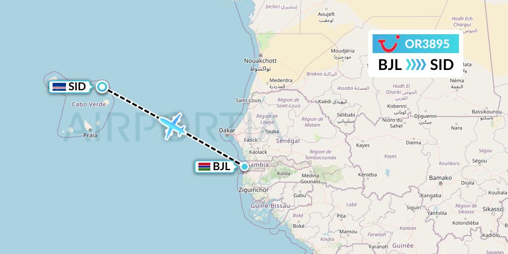 OR3895 TUI fly Netherlands Flight Map: Banjul to Espargos