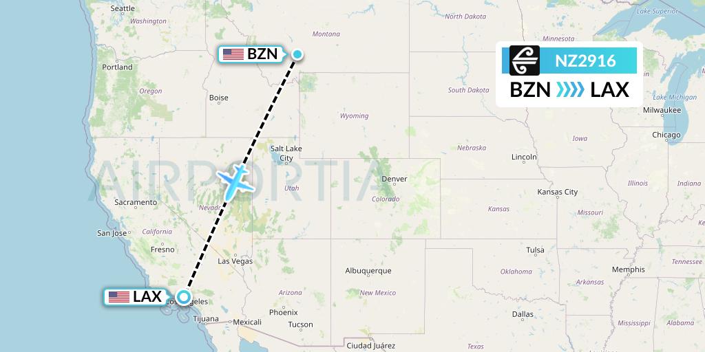NZ2916 Air New Zealand Flight Map: Bozeman to Los Angeles