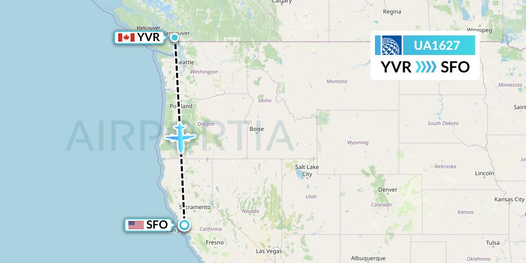 UA1627 United Airlines Flight Map: Vancouver to San Francisco