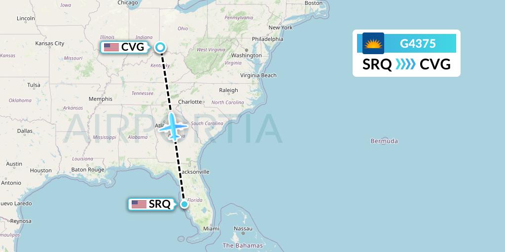 G4375 Allegiant Air Flight Map: Sarasota to Cincinnati