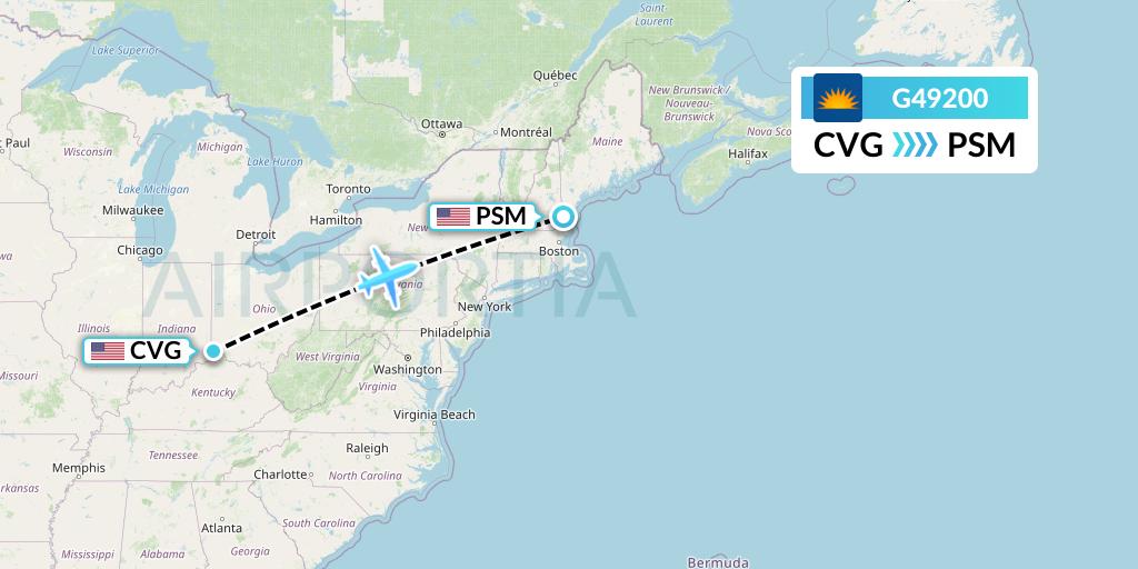 G49200 Allegiant Air Flight Map: Cincinnati to Portsmouth