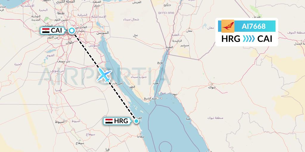 AI7668 Air India Flight Map: Hurghada to Cairo