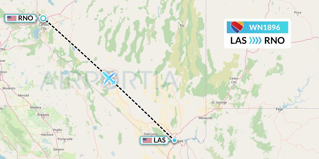 WN1896 Southwest Airlines Flight Map: Las Vegas to Reno