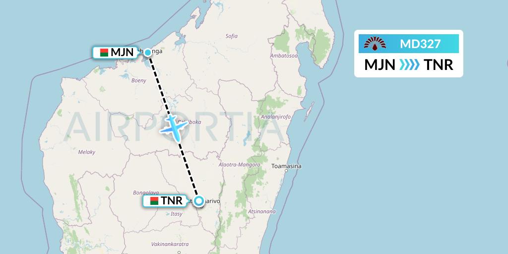 MD327 Air Madagascar Flight Map: Madagascar to Antananarivo