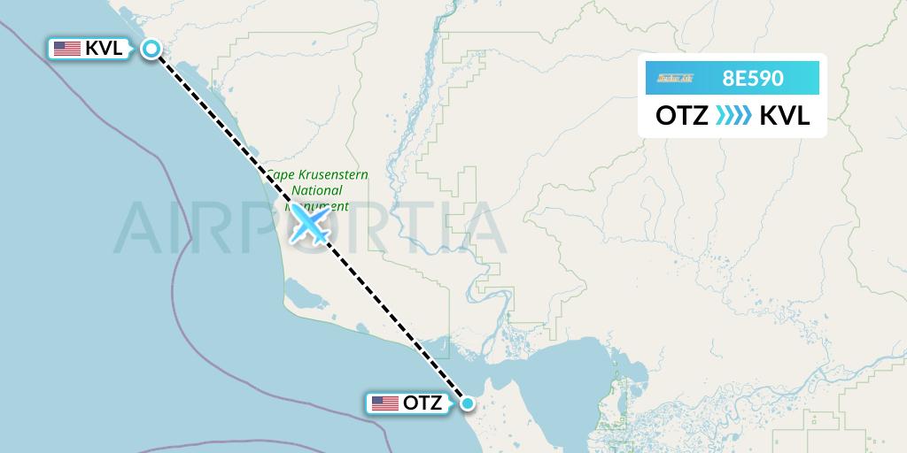 8E590 Bering Air Flight Map: Kotzebue to Kivalina