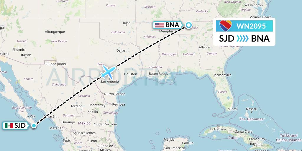WN2095 Southwest Airlines Flight Map: San Jose del Cabo to Nashville