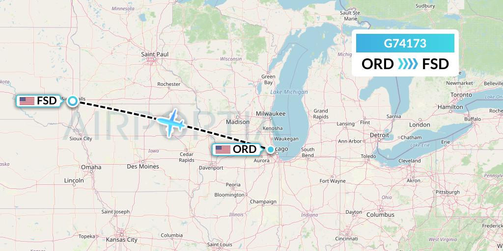 G74173 GoJet Flight Map: Chicago to Sioux Falls