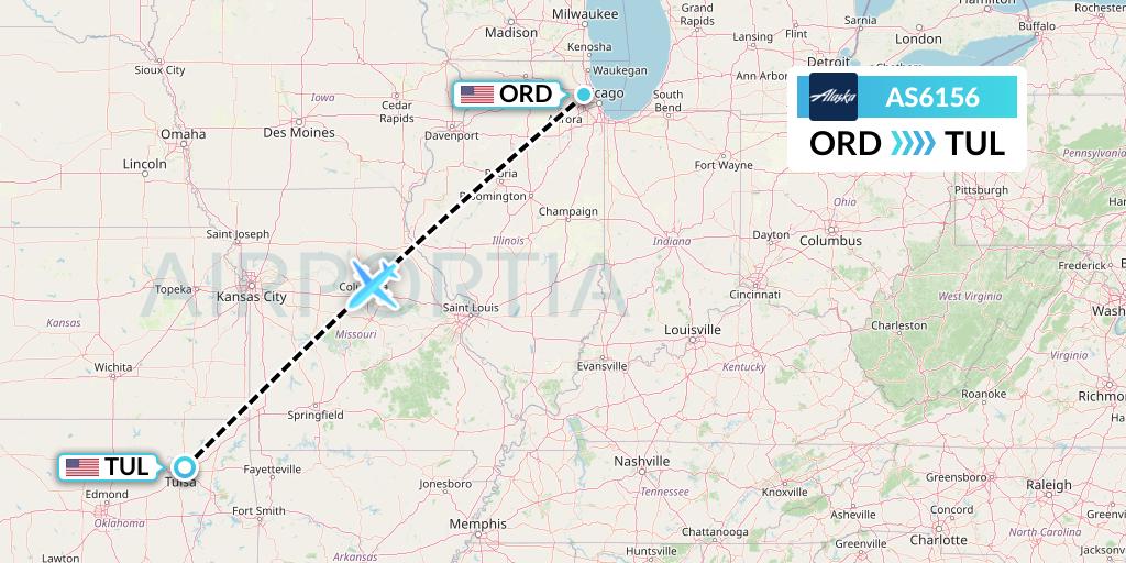 AS6156 Alaska Airlines Flight Map: Chicago to Tulsa
