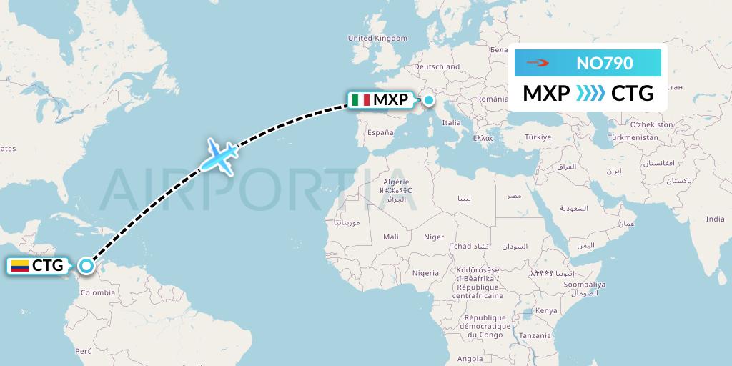 NO790 Neos Flight Map: Milan to Cartagena