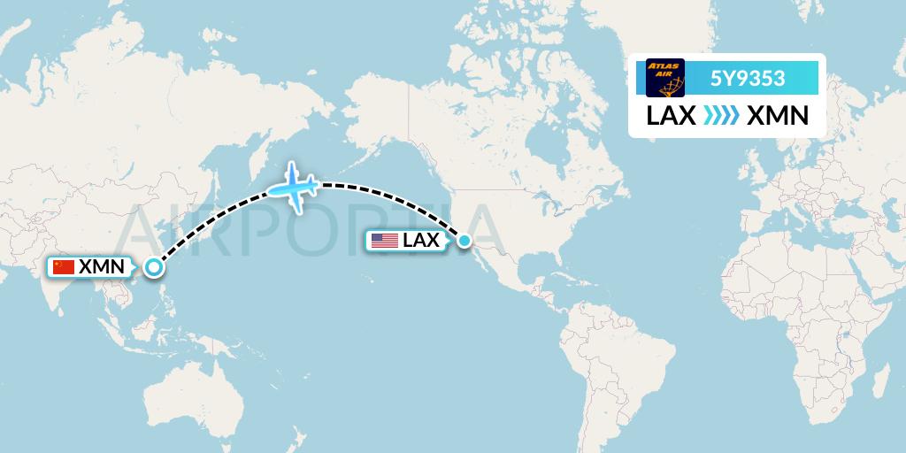 5Y9353 Atlas Air Flight Map: Los Angeles to Xiamen