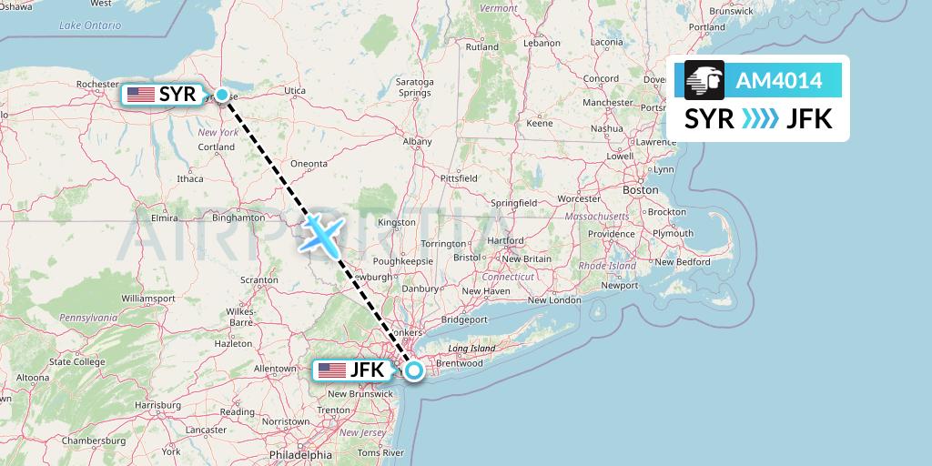 AM4014 Aeromexico Flight Map: Syracuse to New York