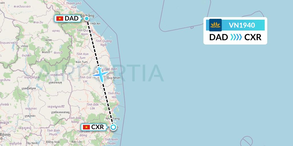 VN1940 Vietnam Airlines Flight Map: Da Nang to Nha Trang