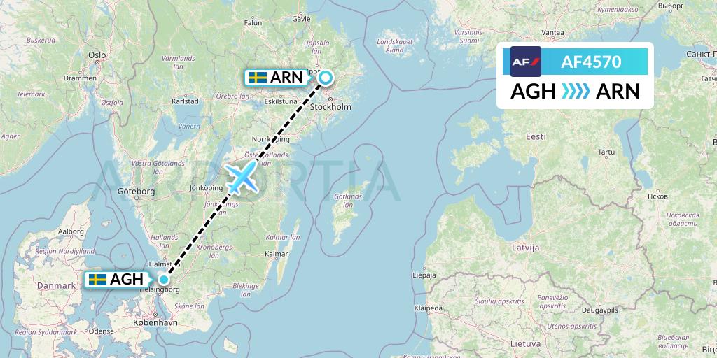 AF4570 Air France Flight Map: Angelholm to Stockholm