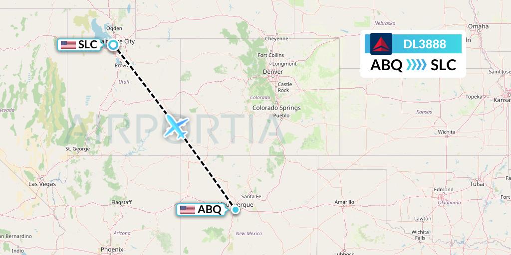 DL3888 Delta Air Lines Flight Map: Albuquerque to Salt Lake City