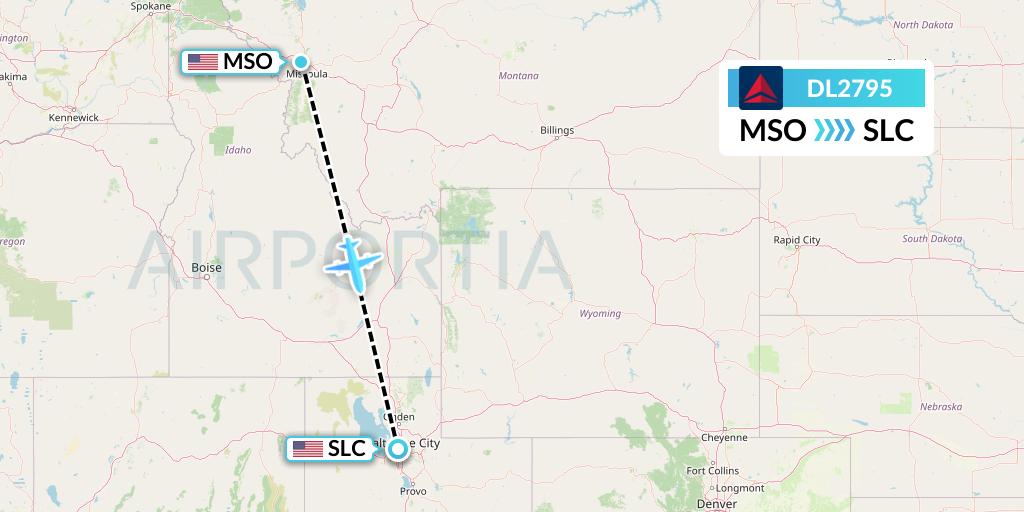 DL2795 Delta Air Lines Flight Map: Missoula to Salt Lake City