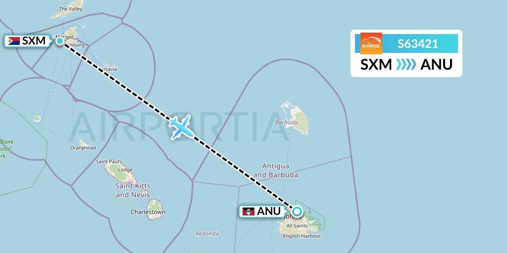 S63421 Sunrise Airways Flight Map: Sint Maarten to Antigua