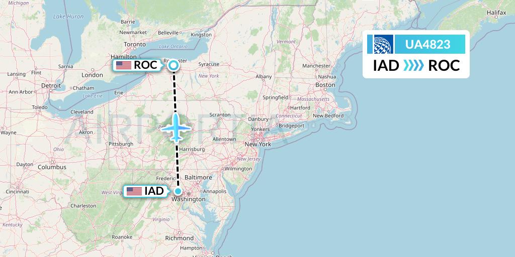 UA4823 United Airlines Flight Map: Washington to Rochester