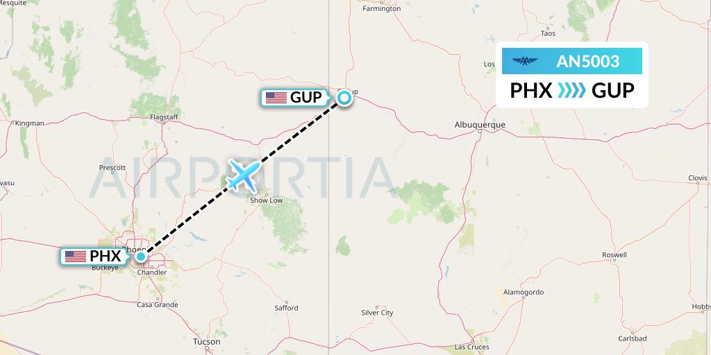 AN5003 Advanced Air Flight Map: Phoenix to Gallup