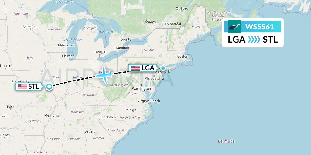 WS5561 WestJet Flight Map: New York to St. Louis